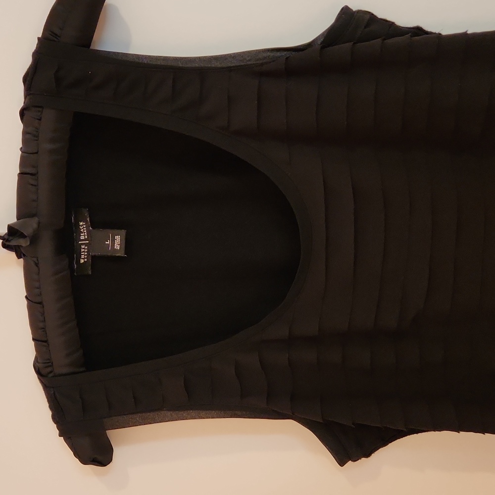 WHBM Dressy Tank with ruffled stripes, Size L, Black